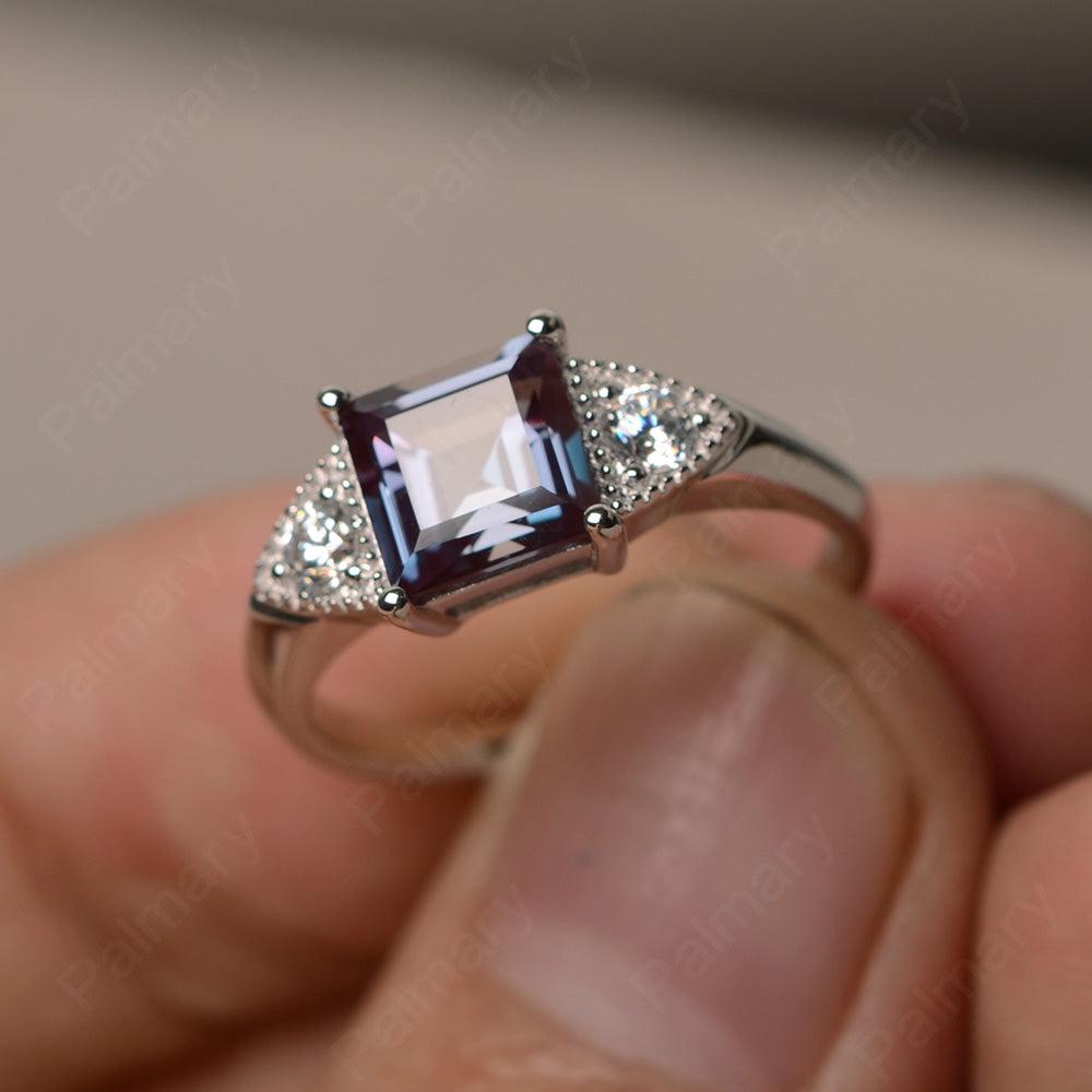 Square Cut Alexandrite Promise Rings - Palmary