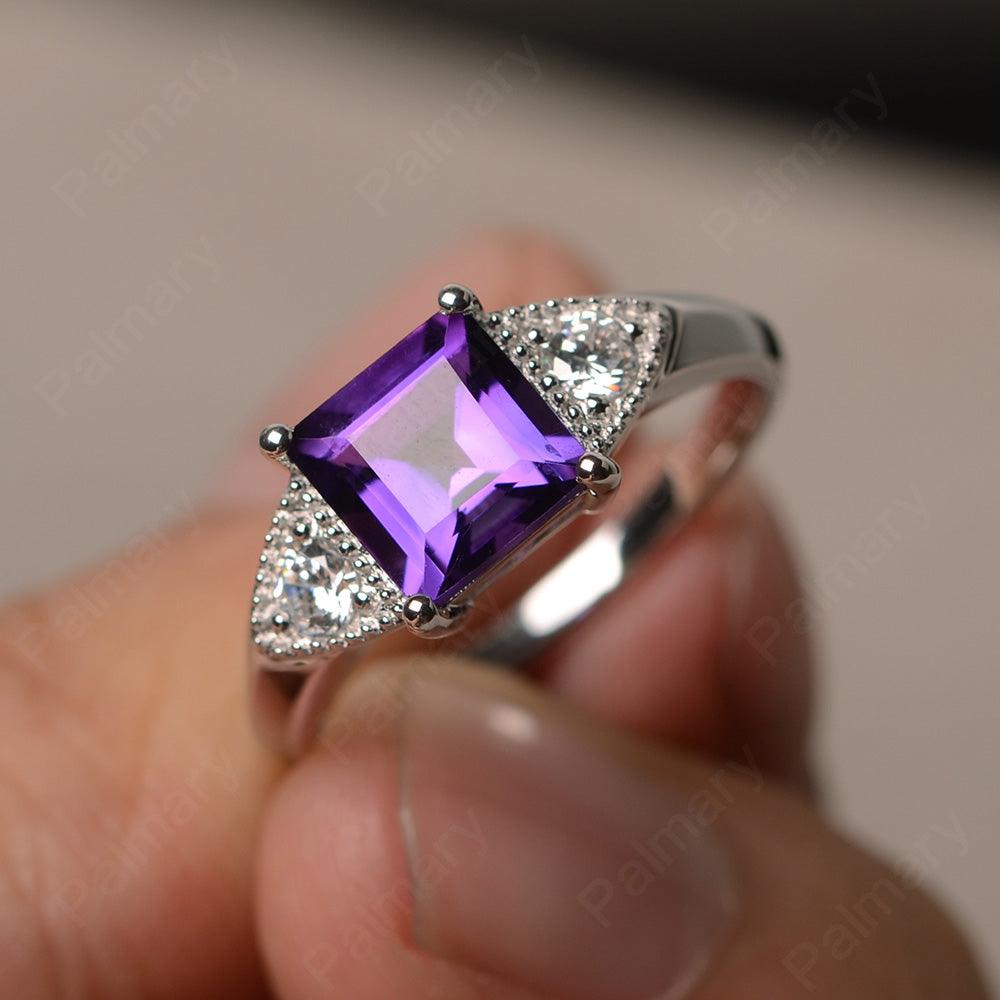 Princess Cut Amethyst Promise Rings - Palmary