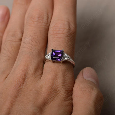 Princess Cut Amethyst Promise Rings - Palmary