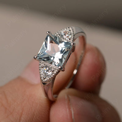 Princess Cut Aquamarine Promise Rings - Palmary