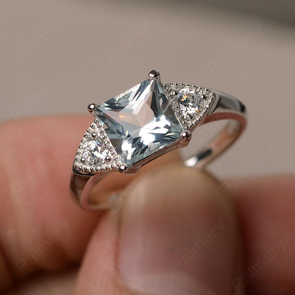 Princess Cut Aquamarine Promise Rings - Palmary