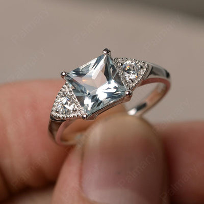 Princess Cut Aquamarine Promise Rings - Palmary