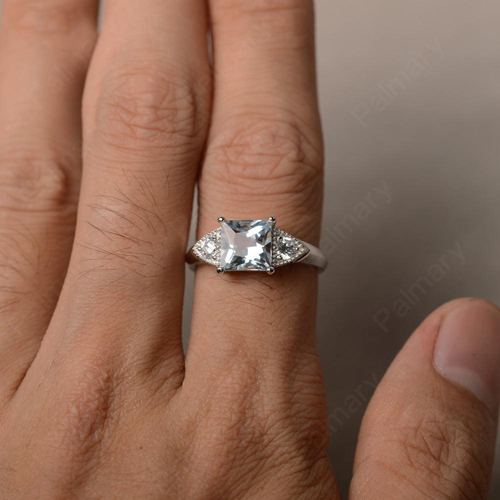 Princess Cut Aquamarine Promise Rings - Palmary