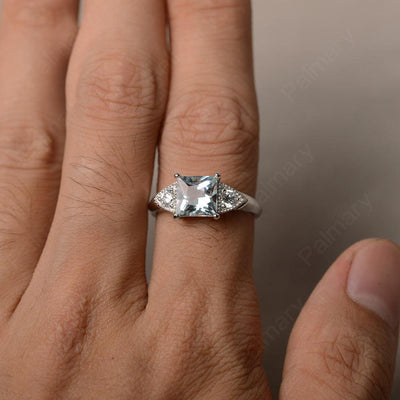 Princess Cut Aquamarine Promise Rings - Palmary