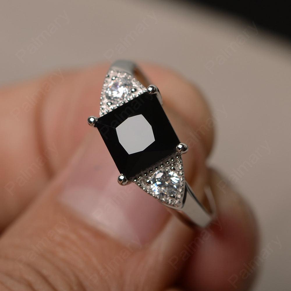 Princess Cut Black Spinel Promise Rings - Palmary