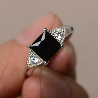 Princess Cut Black Spinel Promise Rings - Palmary