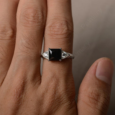 Princess Cut Black Spinel Promise Rings - Palmary