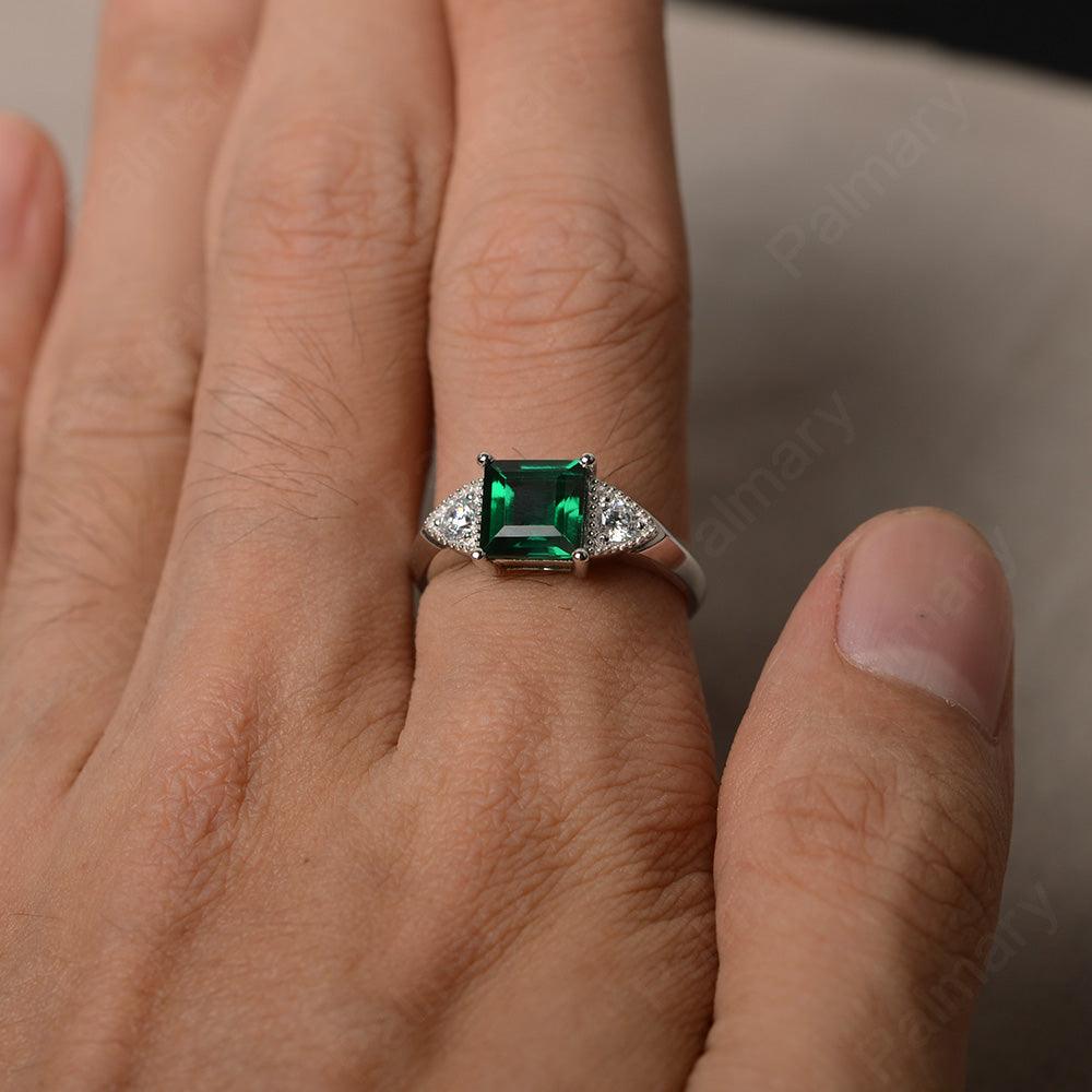 Square Cut Emerald Promise Rings - Palmary