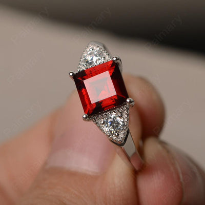 Square Cut Garnet Promise Rings - Palmary