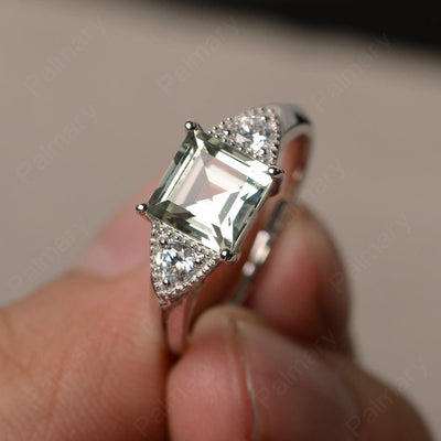 Square Cut Green Amethyst Promise Rings - Palmary