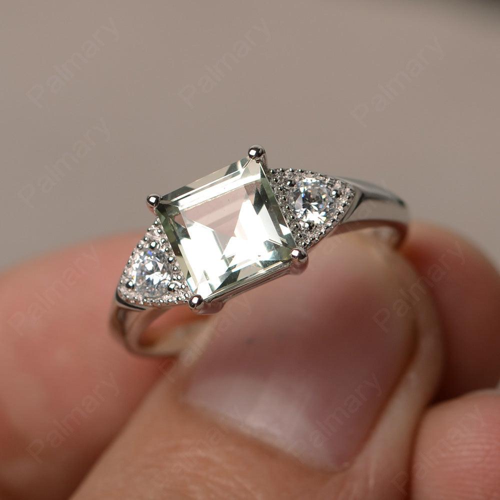 Square Cut Green Amethyst Promise Rings - Palmary
