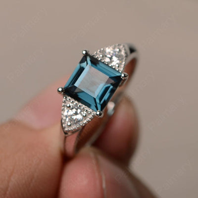 Square Cut London Blue Topaz Promise Rings - Palmary