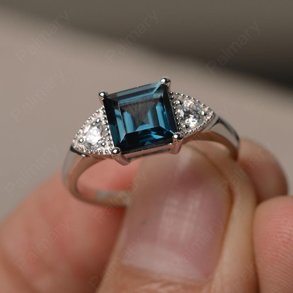 Square Cut London Blue Topaz Promise Rings - Palmary