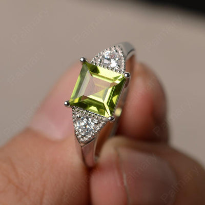 Square Cut Peridot Promise Rings - Palmary