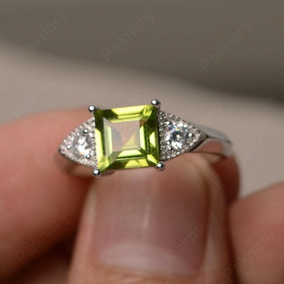 Square Cut Peridot Promise Rings - Palmary