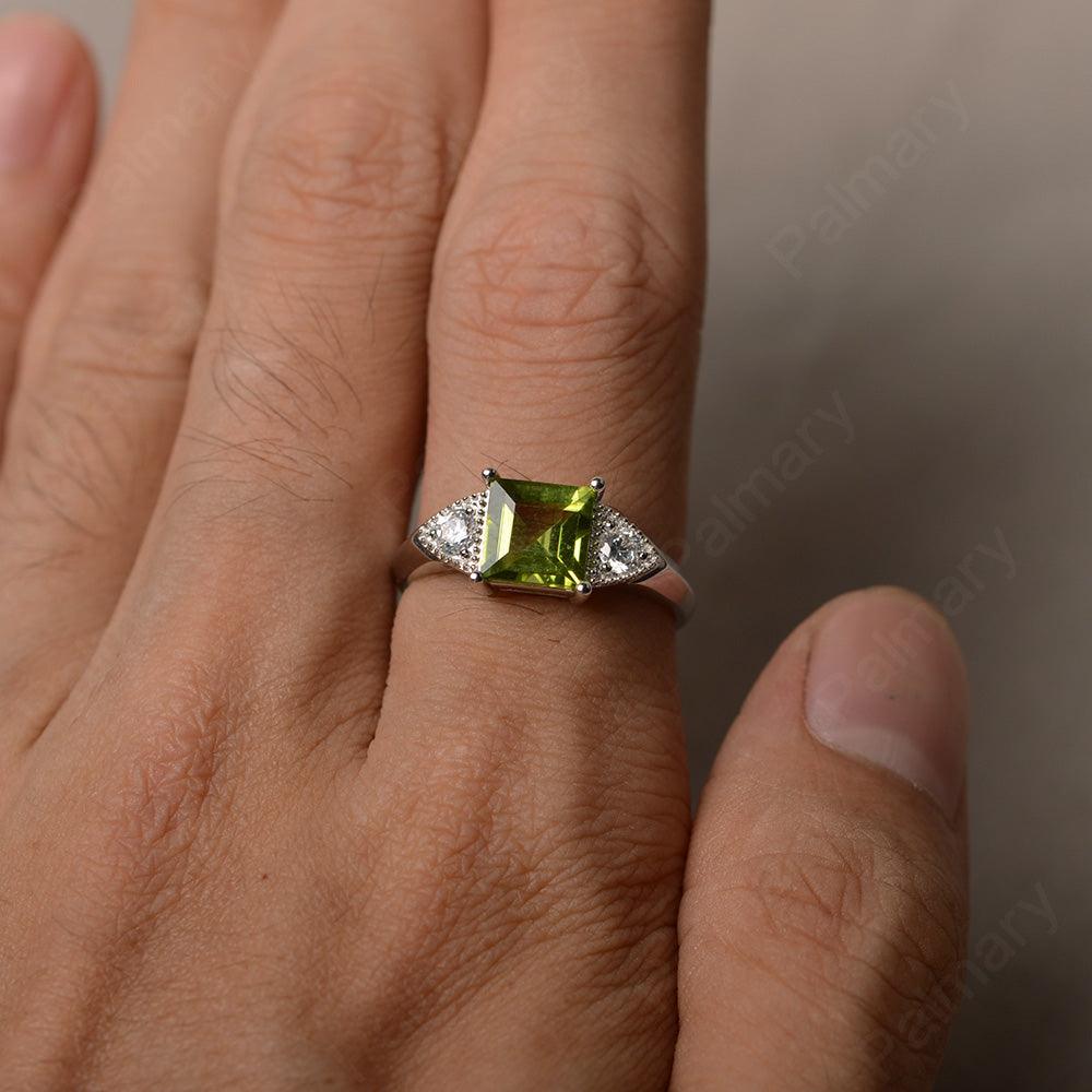 Square Cut Peridot Promise Rings - Palmary