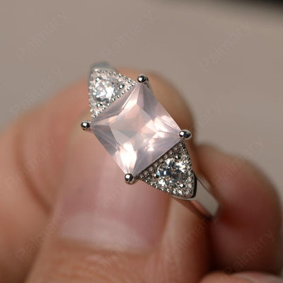Princess Cut Rose Quartz Promise Rings - Palmary
