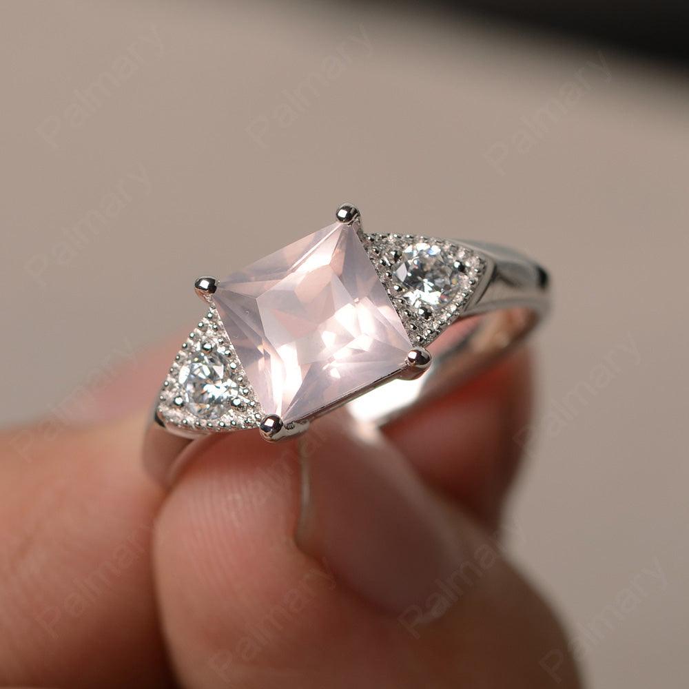Princess Cut Rose Quartz Promise Rings - Palmary
