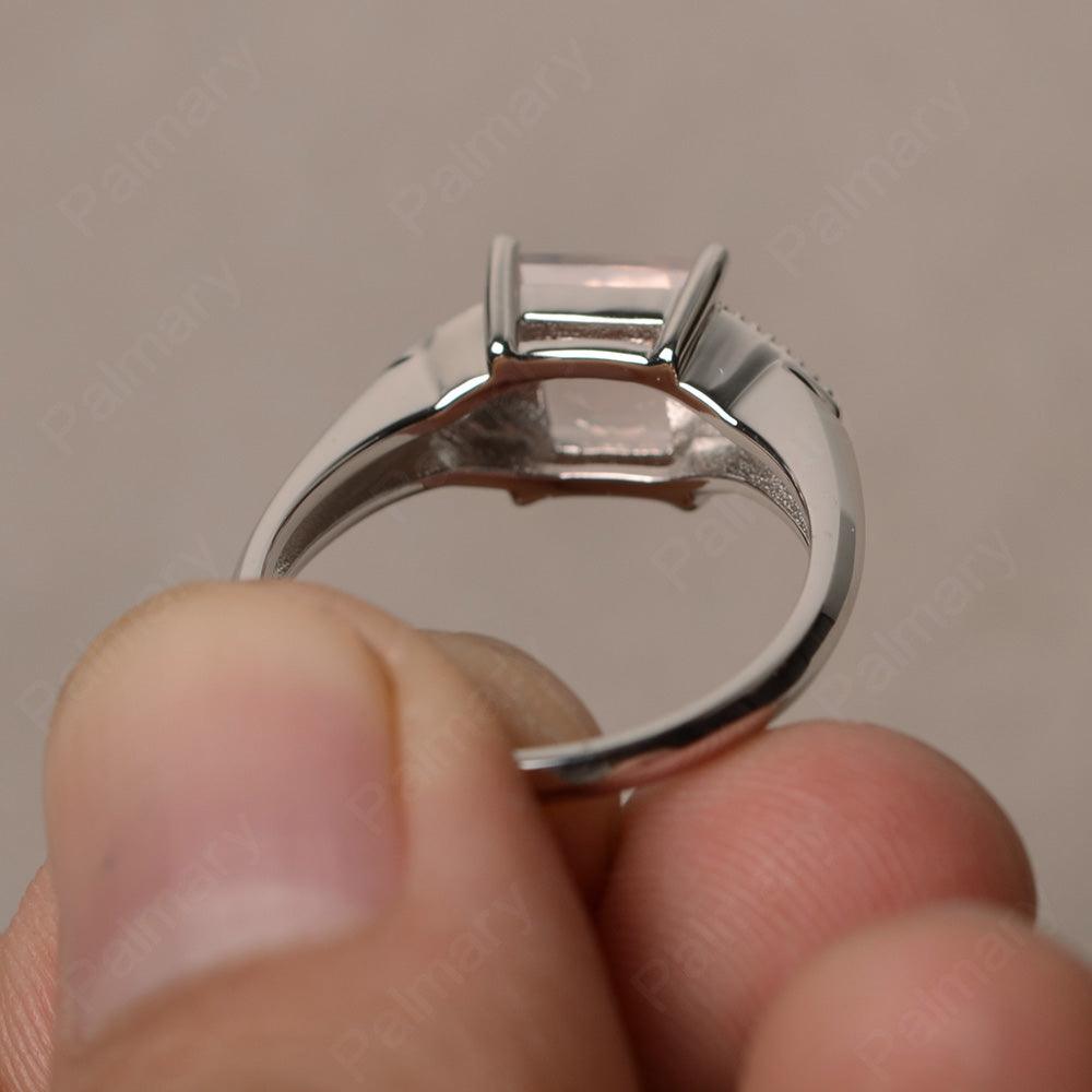 Princess Cut Rose Quartz Promise Rings - Palmary