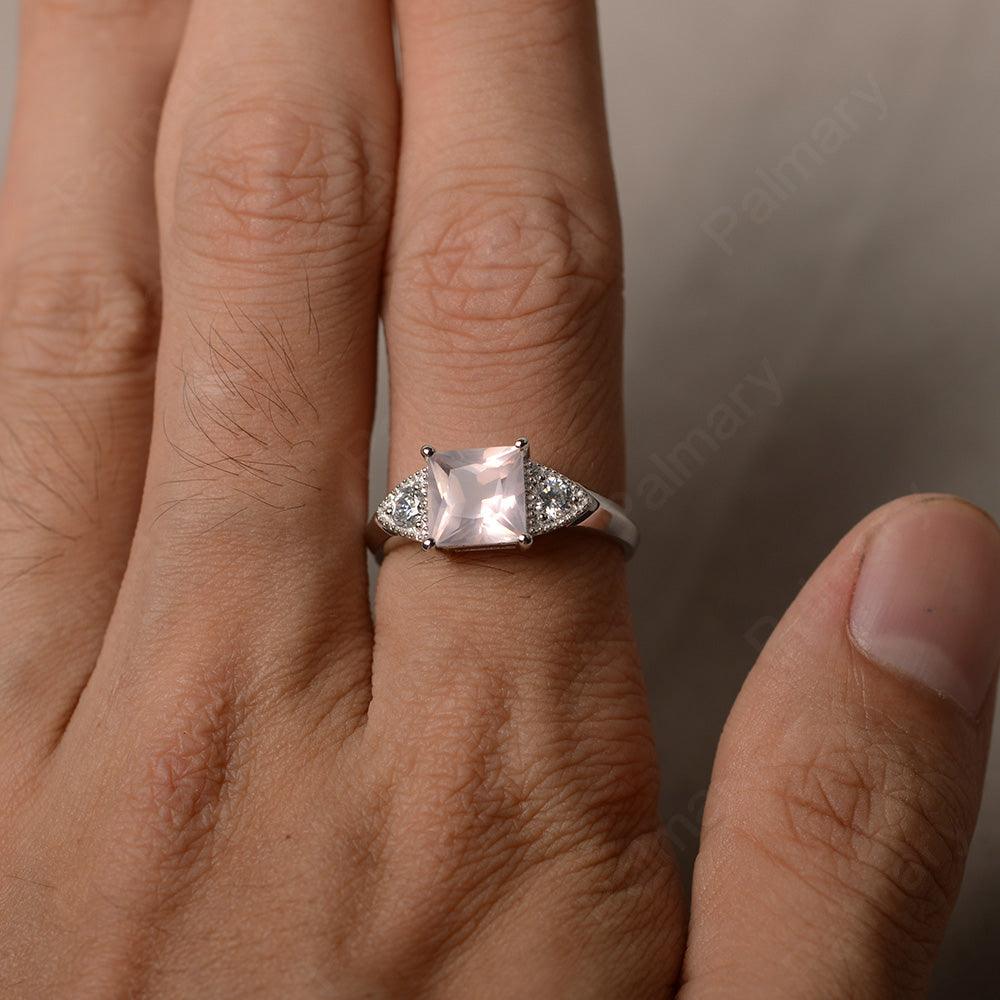 Princess Cut Rose Quartz Promise Rings - Palmary