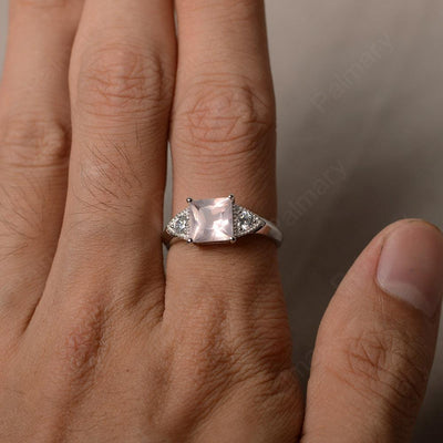 Princess Cut Rose Quartz Promise Rings - Palmary