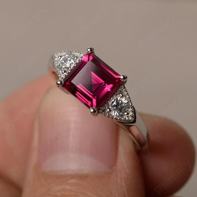 Square Cut Ruby Promise Rings - Palmary