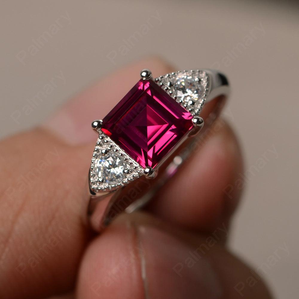 Square Cut Ruby Promise Rings - Palmary