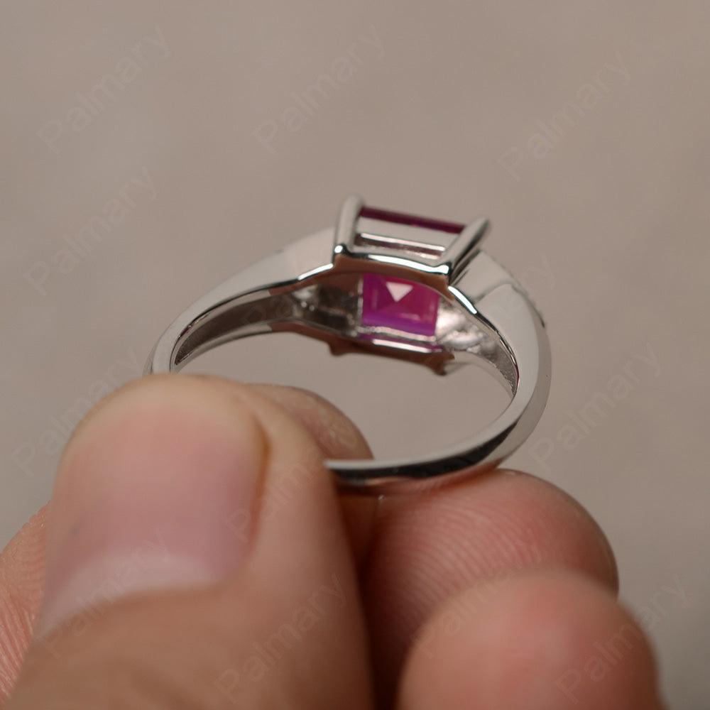 Square Cut Ruby Promise Rings - Palmary