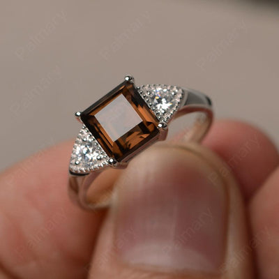 Square Cut Smoky Quartz  Promise Rings - Palmary