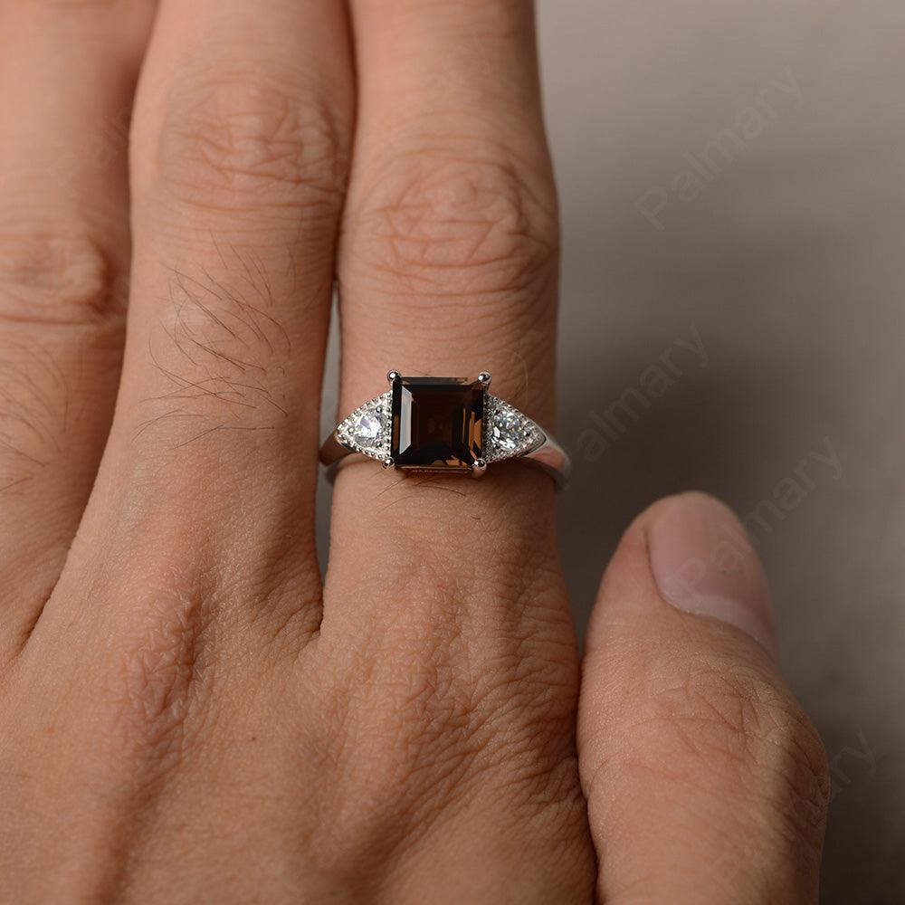 Square Cut Smoky Quartz  Promise Rings - Palmary