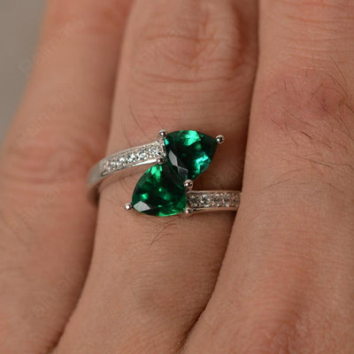 Trillion Cut Emerald Two Stone Rings - Palmary