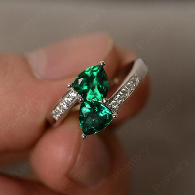 Trillion Cut Emerald Two Stone Rings - Palmary