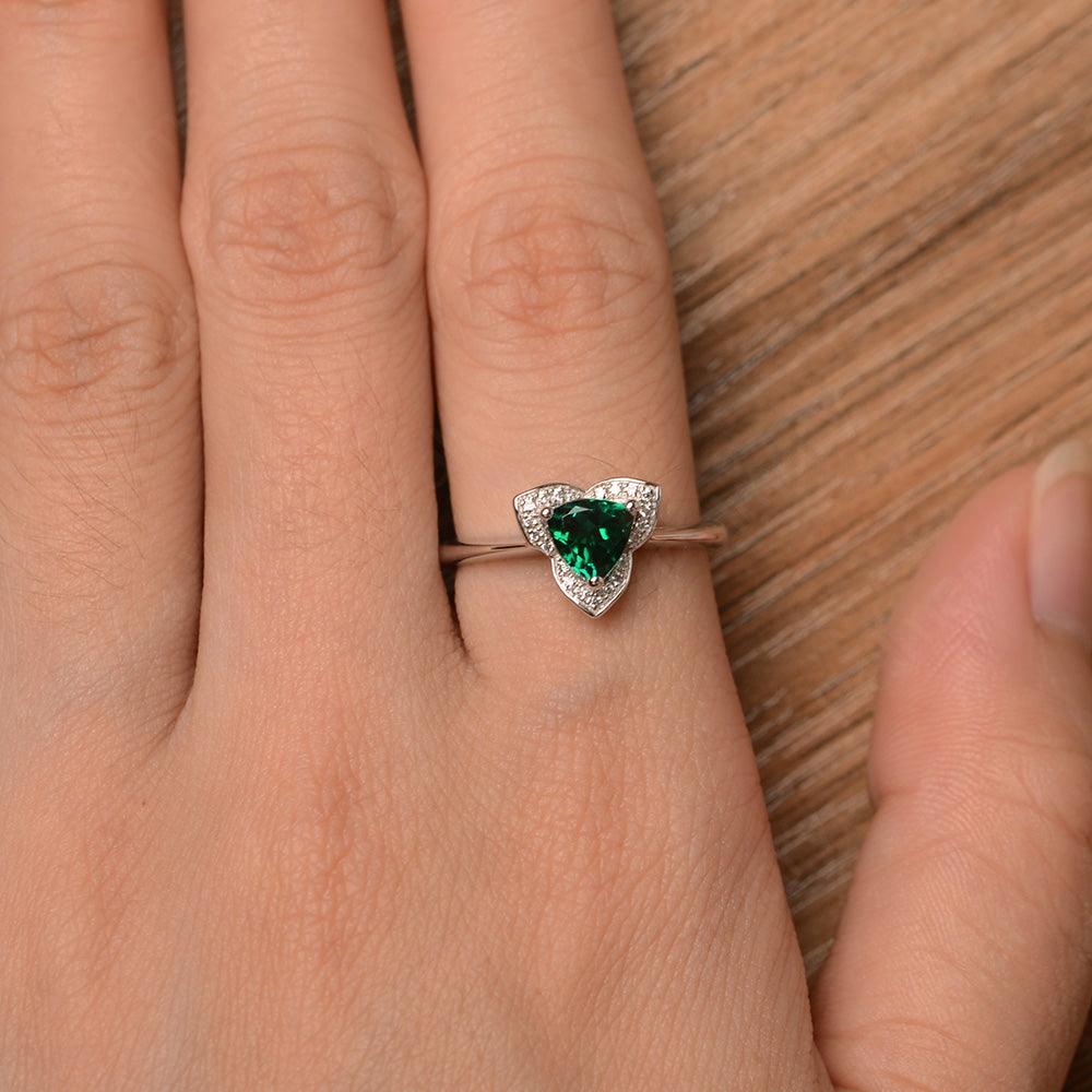 Trillion Cut Flower Emerald Rings - Palmary