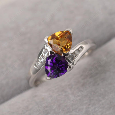 Two Stone Trillion Cut Amethyst And Citrine Rings - Palmary