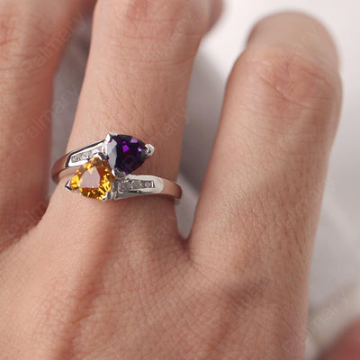 Two Stone Trillion Cut Amethyst And Citrine Rings - Palmary