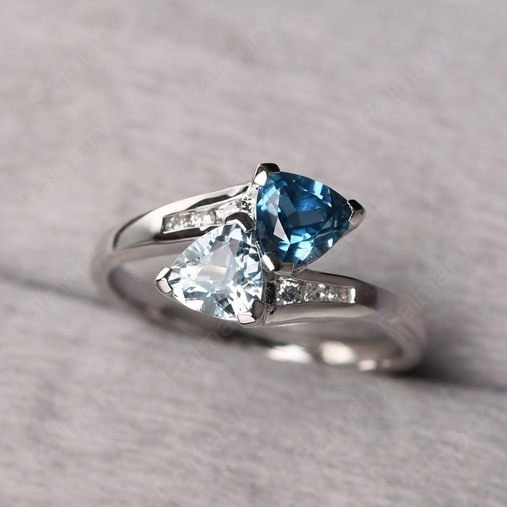 Two Stone Trillion Cut Aquamarine And London Blue Topaz Rings - Palmary