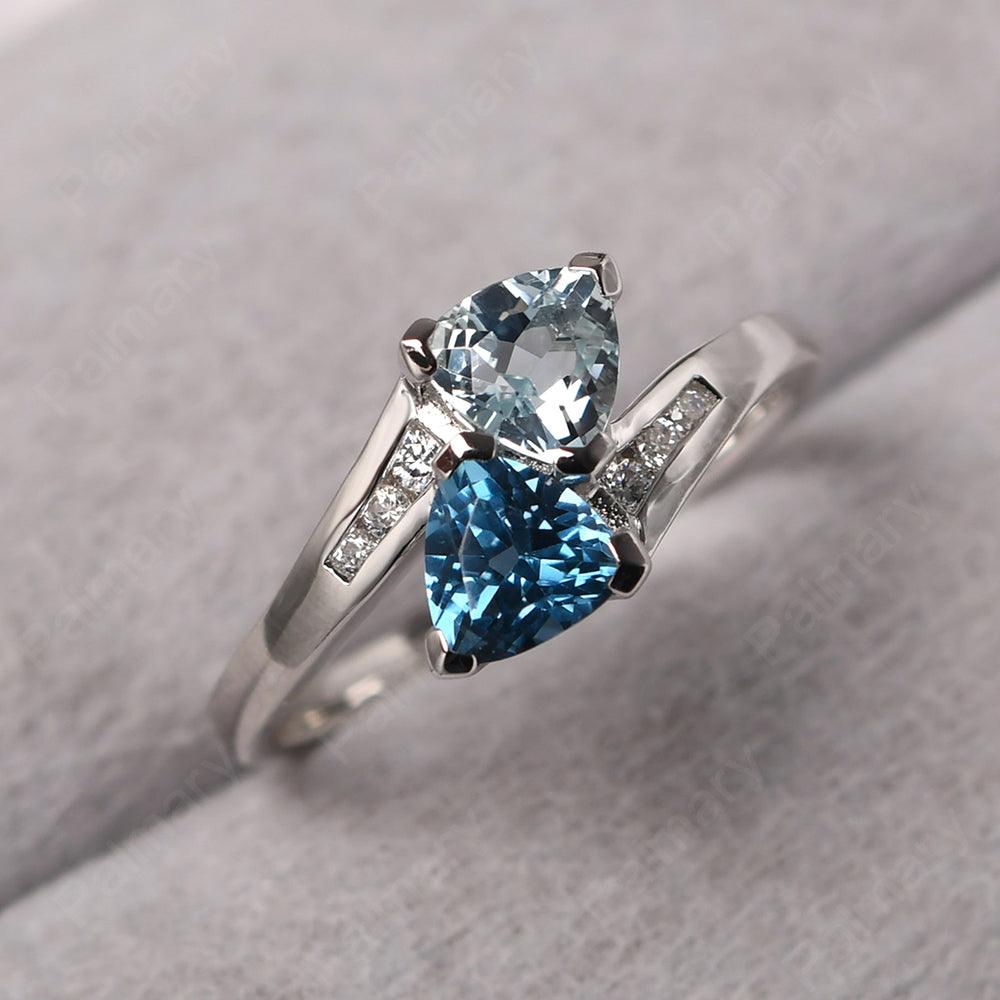 Two Stone Trillion Cut Aquamarine And London Blue Topaz Rings - Palmary