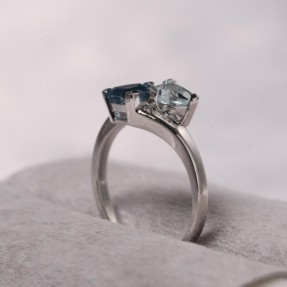 Two Stone Trillion Cut Aquamarine And London Blue Topaz Rings - Palmary