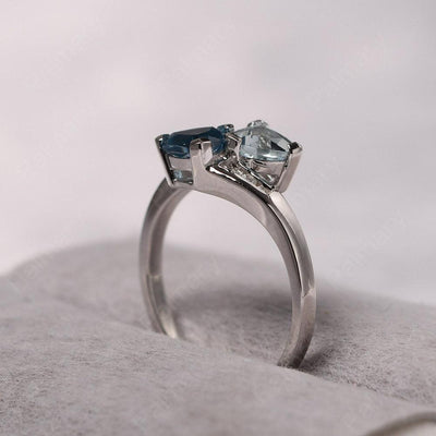 Two Stone Trillion Cut Aquamarine And London Blue Topaz Rings - Palmary