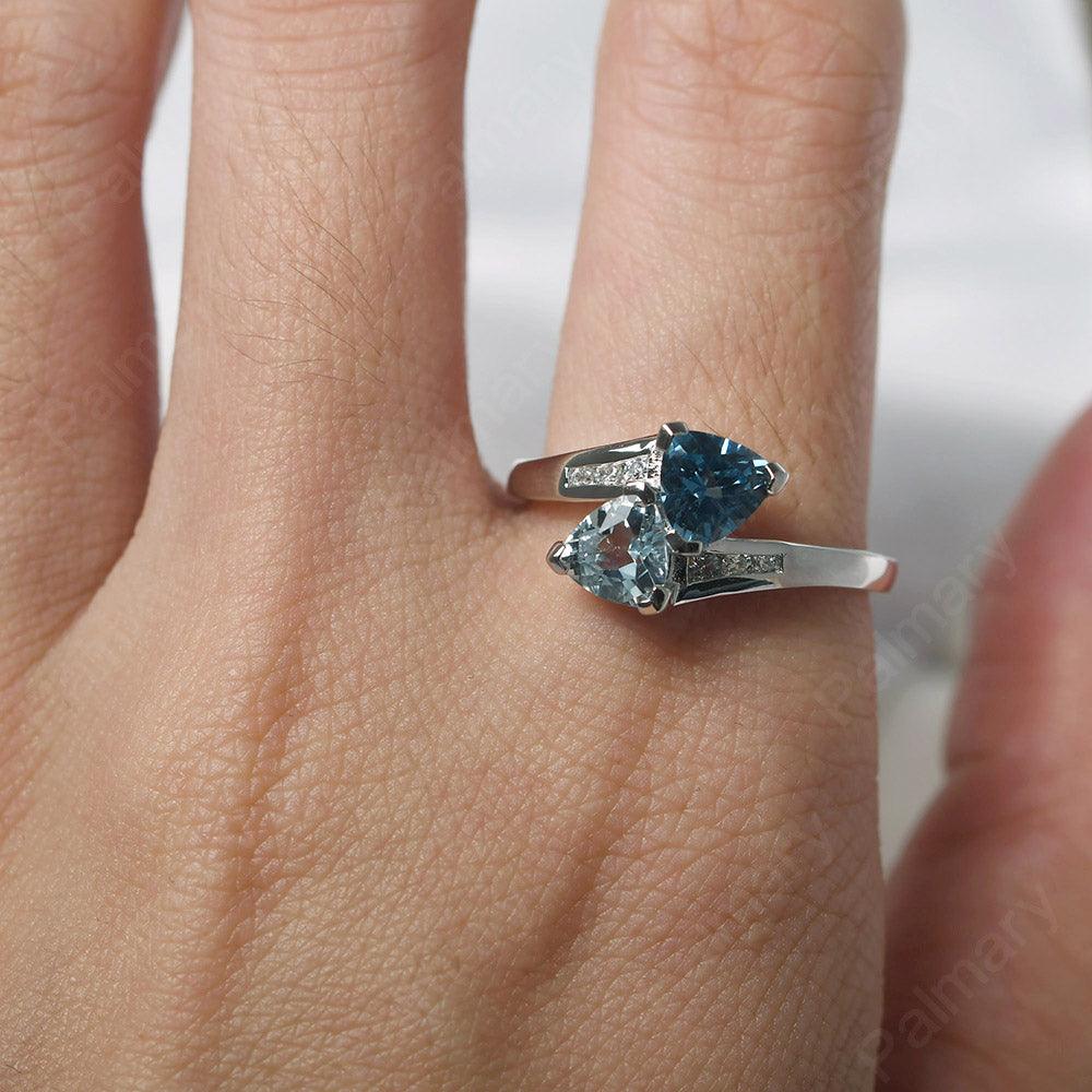 Two Stone Trillion Cut Aquamarine And London Blue Topaz Rings - Palmary