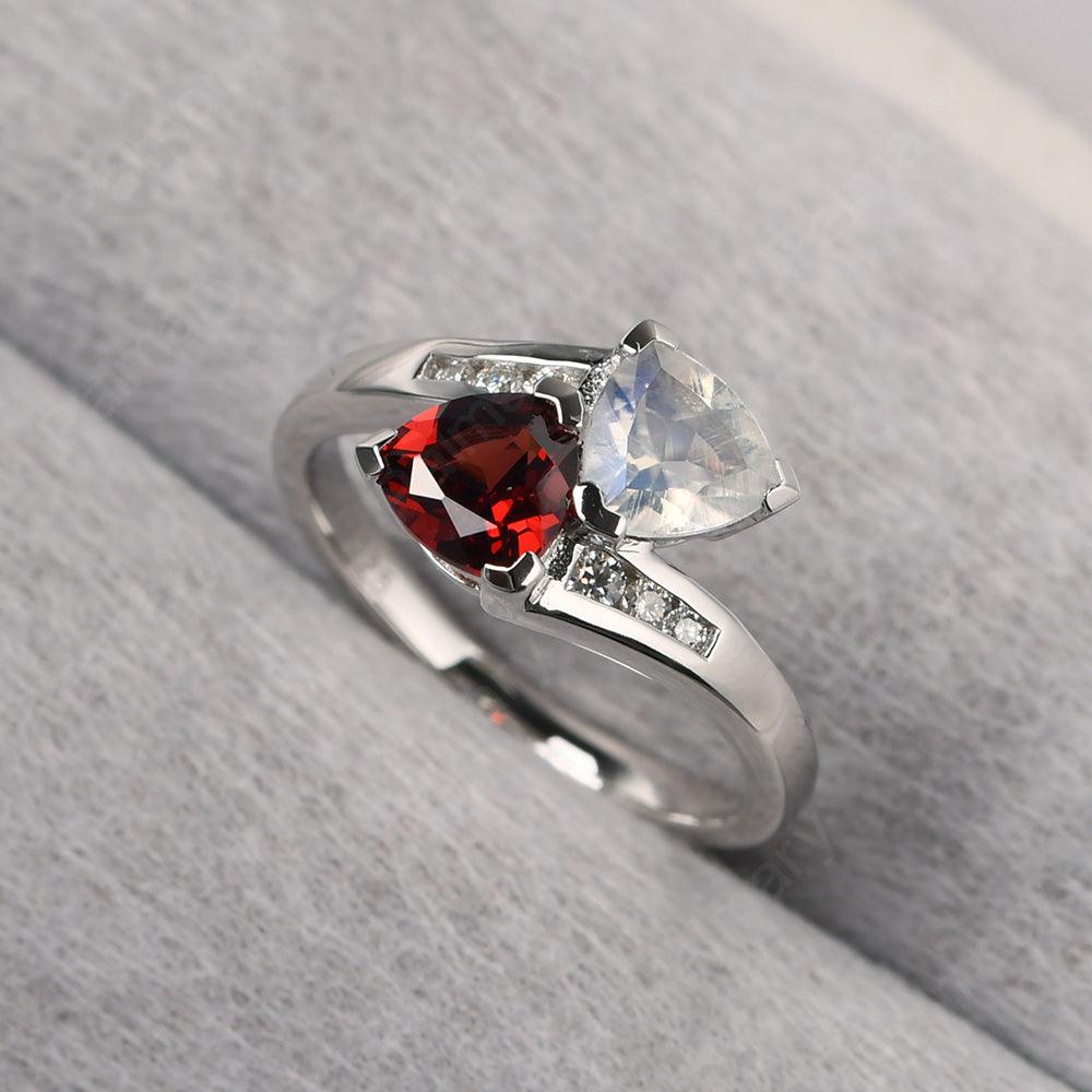 Two Stone Trillion Cut Garnet And Moonstone Rings - Palmary