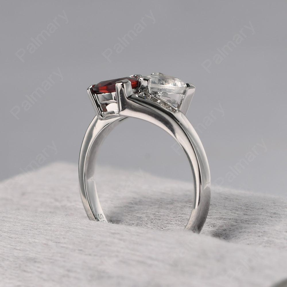 Two Stone Trillion Cut Garnet And Moonstone Rings - Palmary