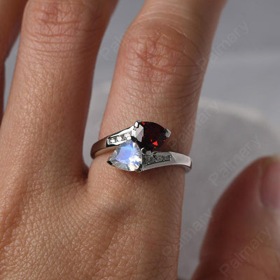 Two Stone Trillion Cut Garnet And Moonstone Rings - Palmary