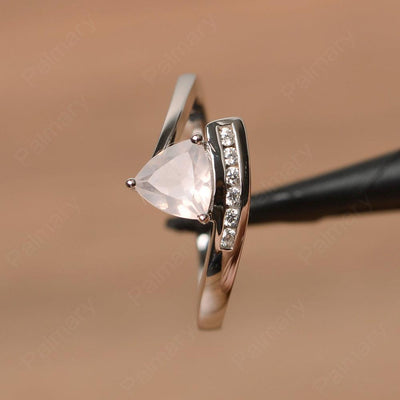 Trillion Cut Rose Quartz Engagement Rings - Palmary