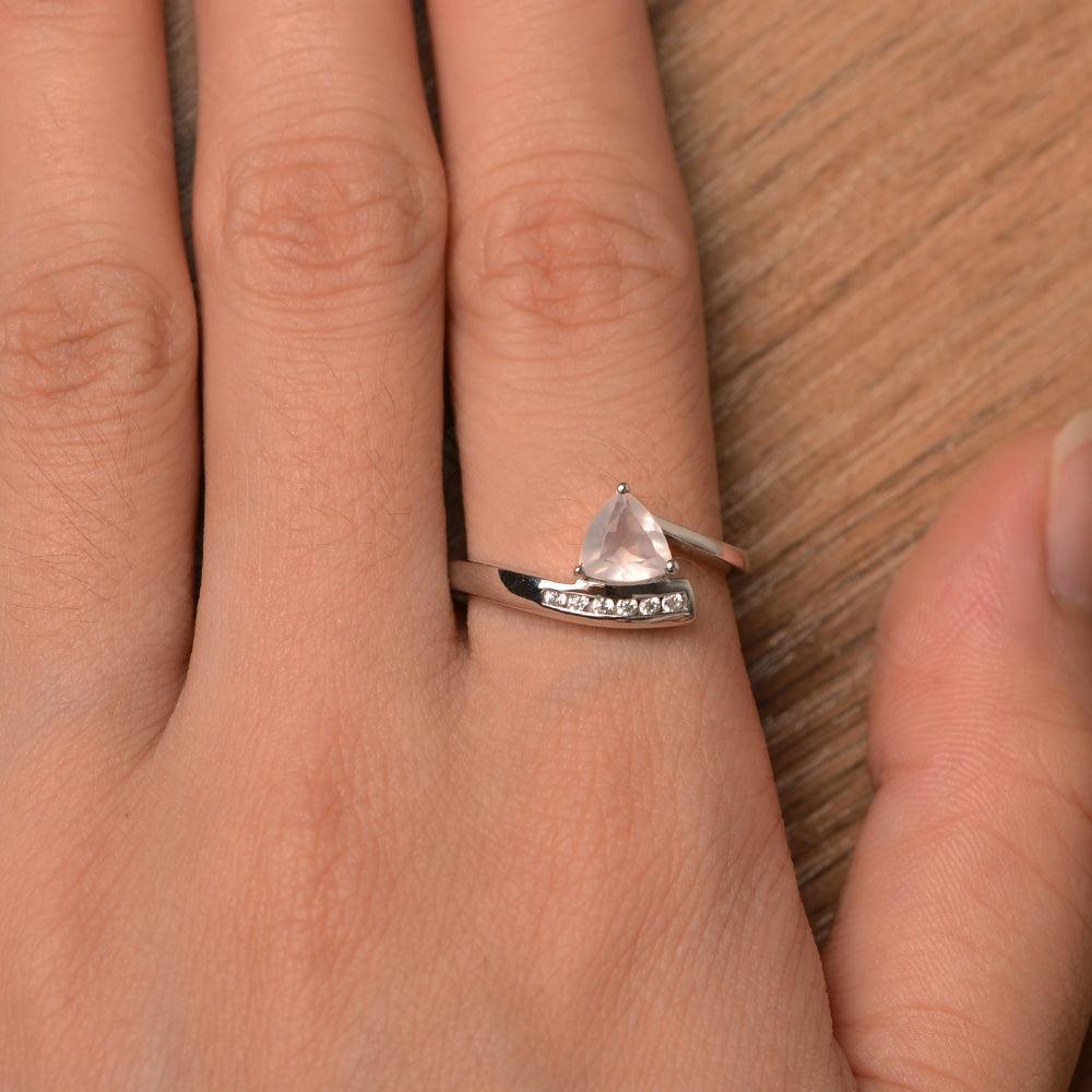 Trillion Cut Rose Quartz Engagement Rings - Palmary