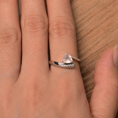 Trillion Cut Rose Quartz Engagement Rings - Palmary