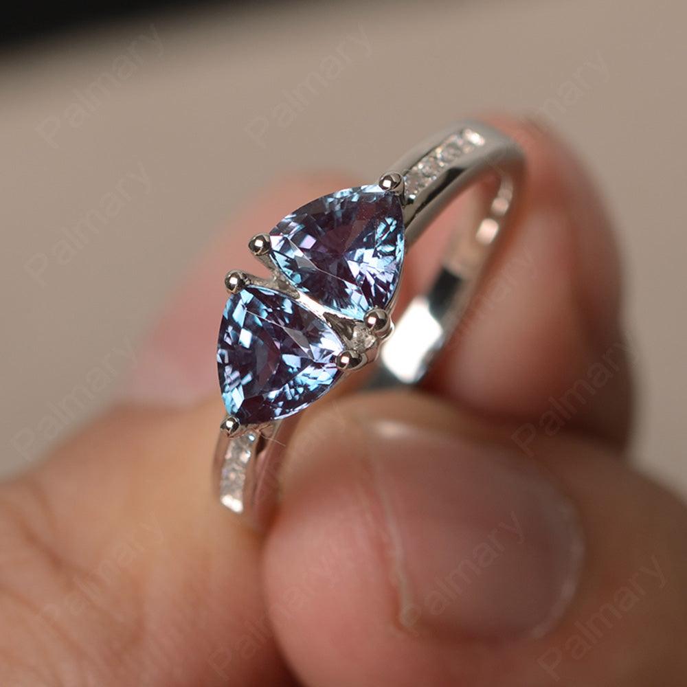 Trillion Cut Two Stone Alexandrite Ring Sterling Silver - Palmary