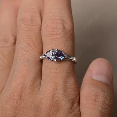 Trillion Cut Two Stone Alexandrite Ring Sterling Silver - Palmary