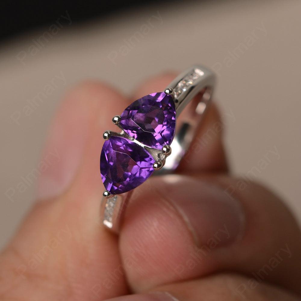 Trillion Cut Two Stone Amethyst Ring Sterling Silver - Palmary