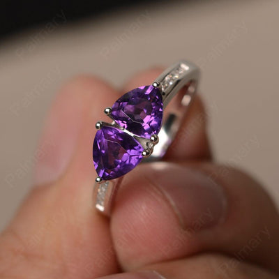 Trillion Cut Two Stone Amethyst Ring Sterling Silver - Palmary